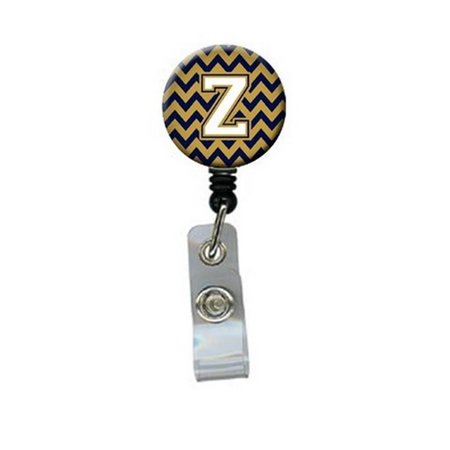 CAROLINES TREASURES Letter Z Chevron Navy Blue and Gold Retractable Badge Reel CJ1057-ZBR